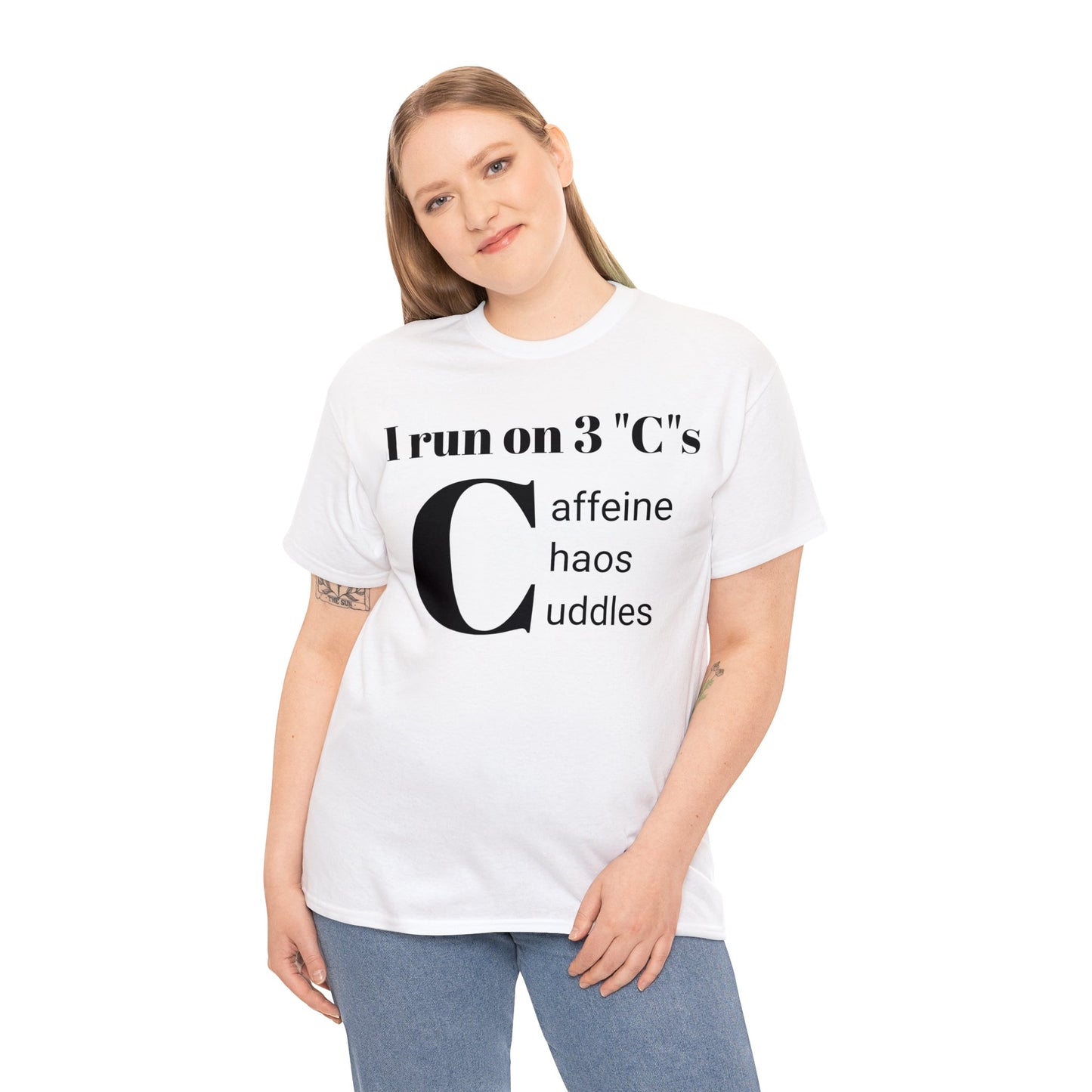 Funny Mom's Unisex Heavy Cotton Tee,"I run on 3 "C"s..",Mother's Day Gift,T-shirt for Her,Ladies Adult Unique Novelty Present