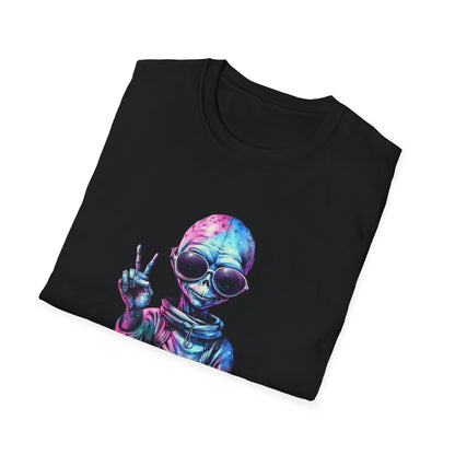 Psychedelic Retro Alien T-Shirt Graphic Art Unisex tshirt Funny UFO Lover Tee UAP Shirts Weird Cool Gift Alien Outer Space Galaxy Peace Out