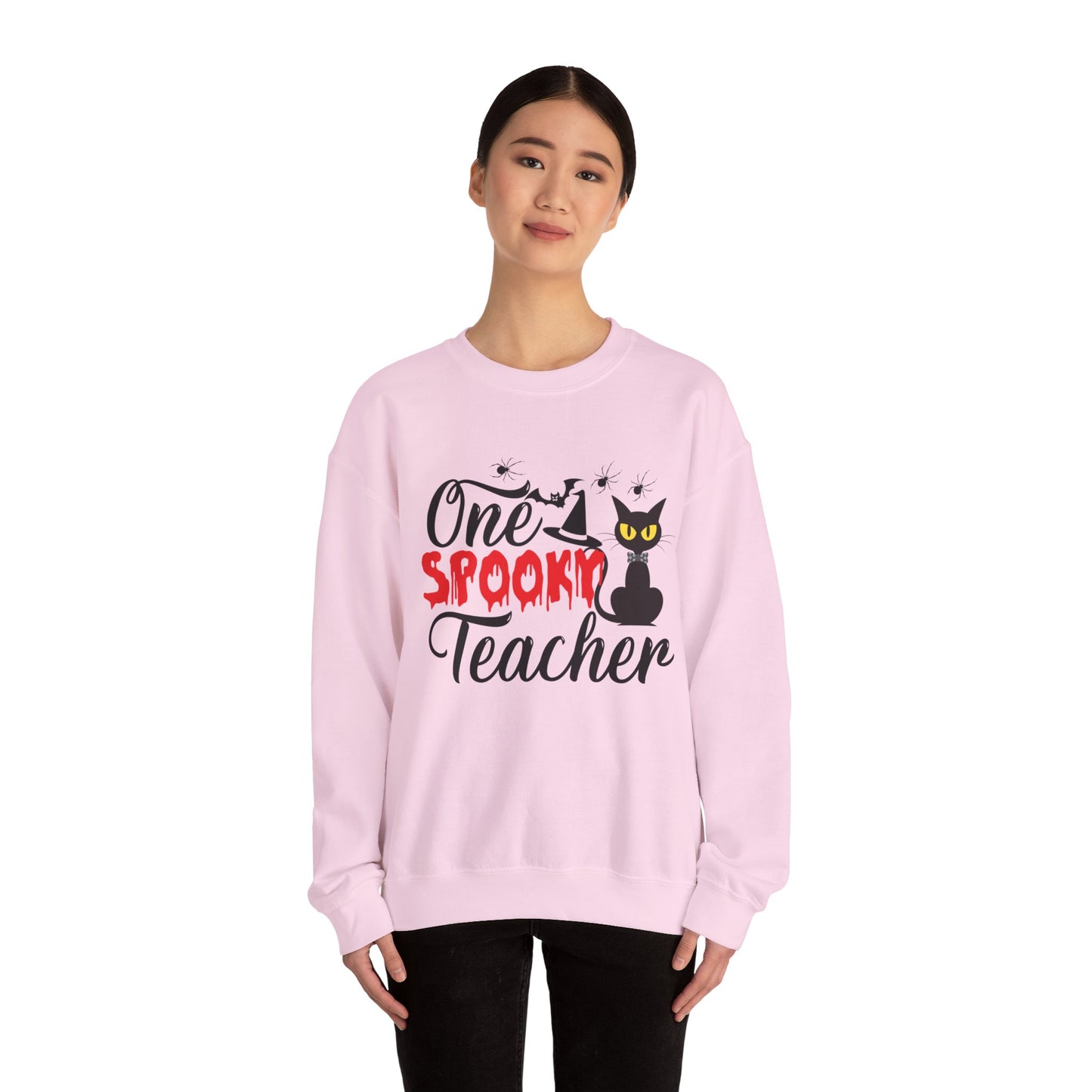 One Spooky Teacher Sweatshirt Cute Spooky Teacher Sweater Retro Teacher Halloween Sweatshirt Black Cat Lover Teacher Sweater Back To School