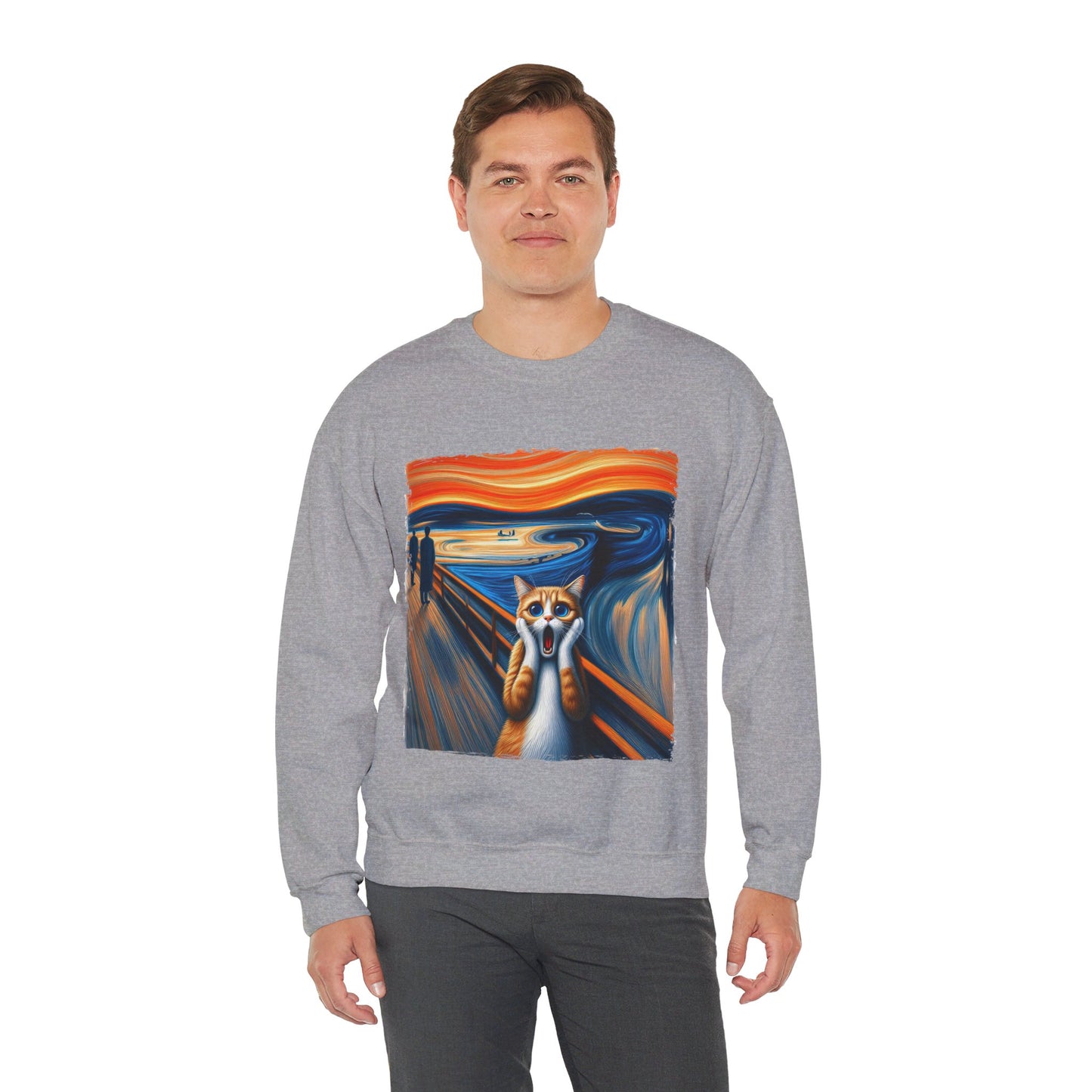 Funny Edvard Munch Cat Sweatshirt Funny The Scream-ing Cat Art Painting Sweater Parody of Edvard Munch Cat Sweater Unique Art Cat Lover Gift