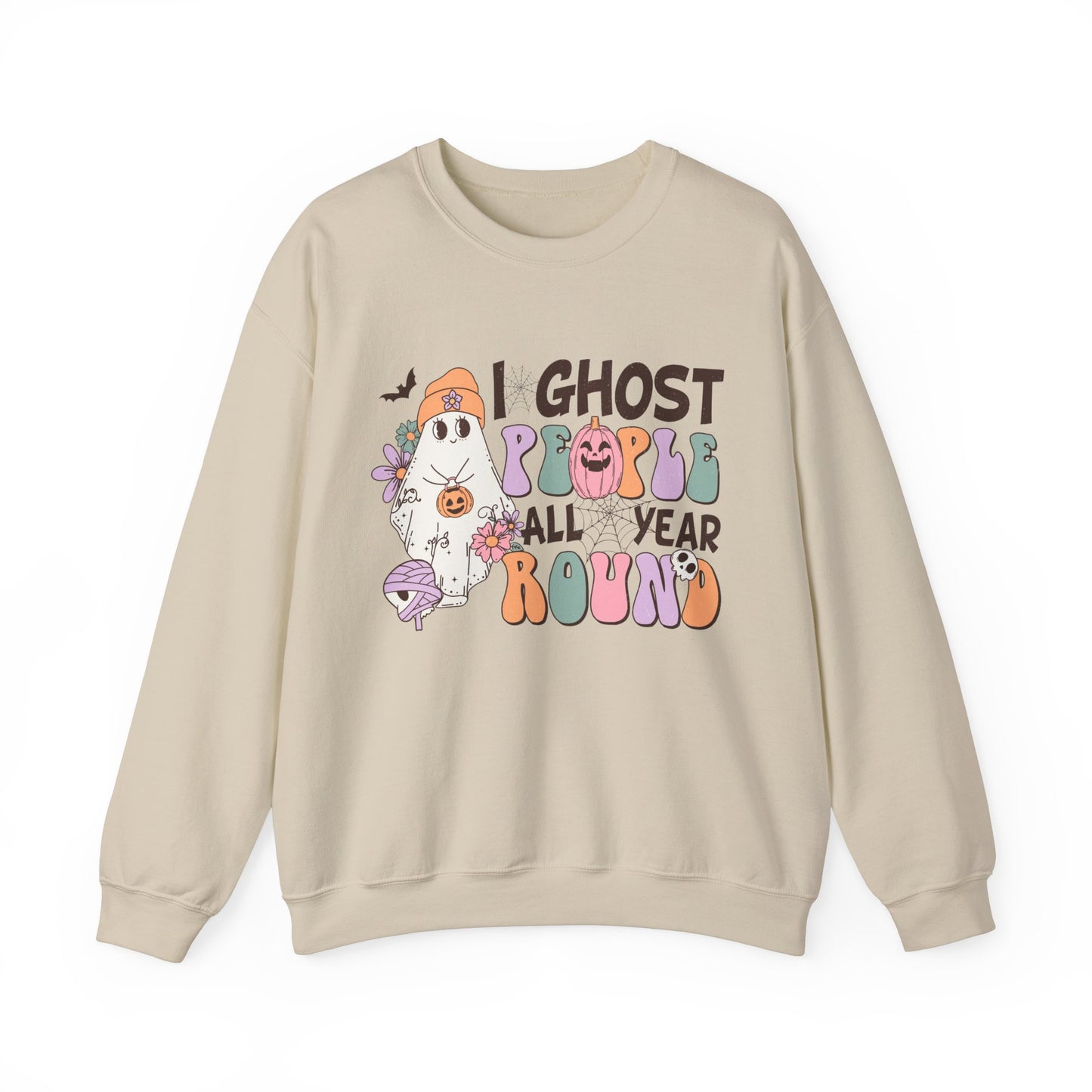 I Ghost People Year Round Sweatshirt Funny Halloween Sweater Retro Halloween Sweatshirt Cool Ghost Halloween Apparel Groovy Spooky Season