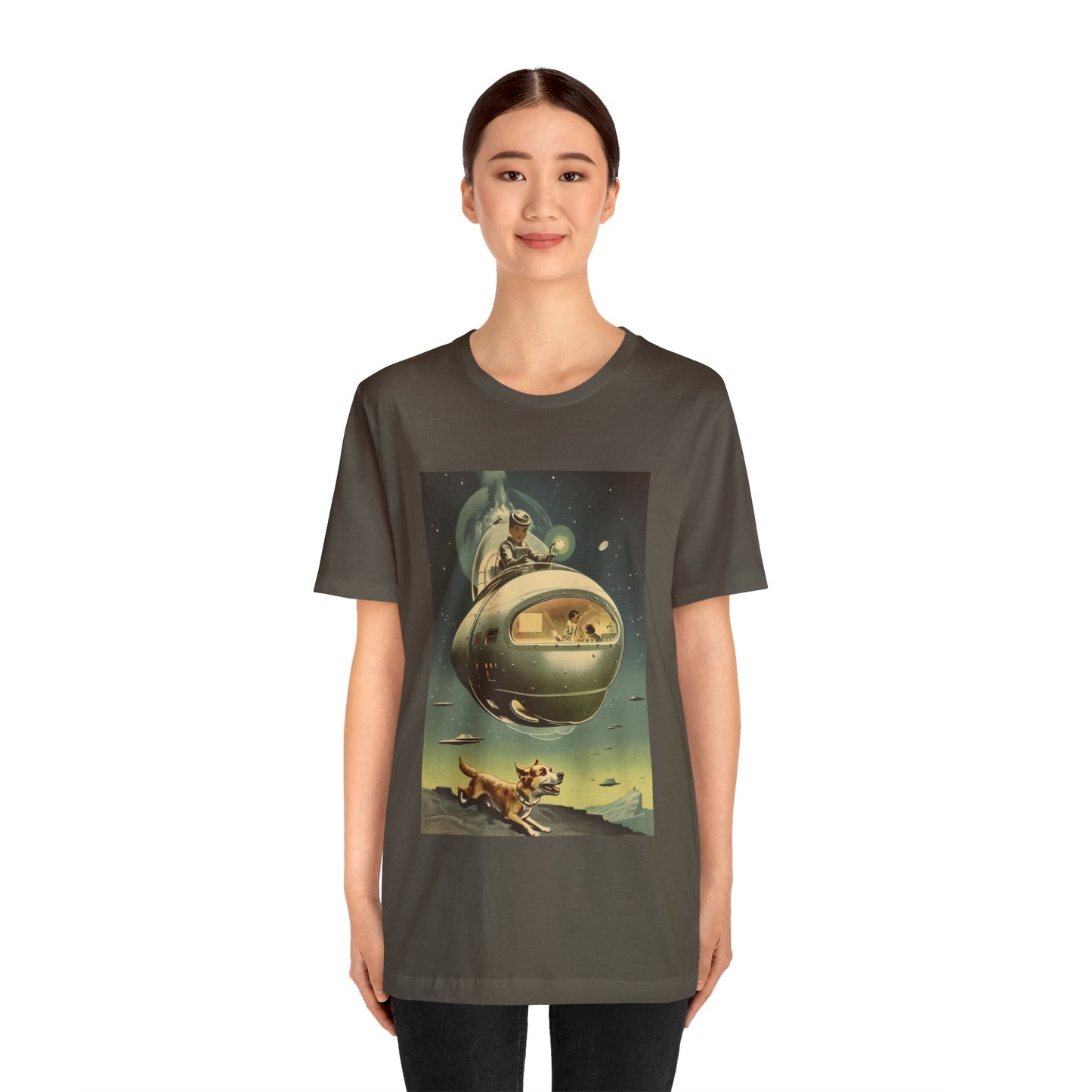 Funny Spaceship Dog UFO Shirts Unique Flying Saucer Weird Cool Gift Retro Vintage Graphic UAP tshirt Galaxy Dog Unisex T-Shirt Dog Lover Tee