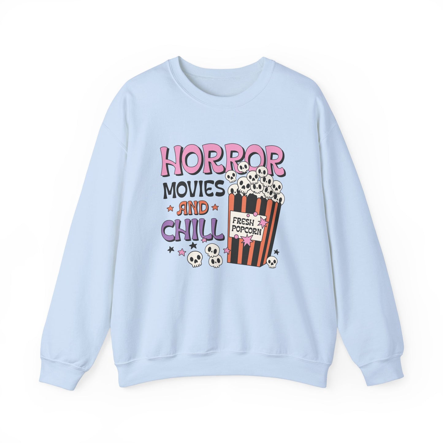 Horror Movies and Chill Sweatshirt Whimsigoth Halloween Sweater Horror Lover Sweatshirt Spooky Popcorn Cute Halloween Scary Movie Fan Gift