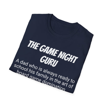 Funny Dad's Mens Softstyle T-shirt, "The Game Night Guru",Father's Day Gift,Tee for Him,Adult Humorous Unique Novelty Present