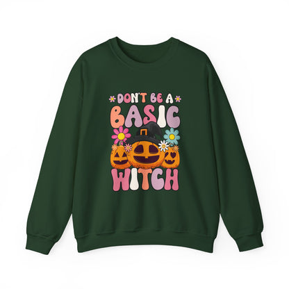 Don't Be a Basic Witch Sweatshit Retro Halloween Sweater Witch Halloween Groovy Sweat Spooky Season Apparel Crewneck Halloween Women Gift