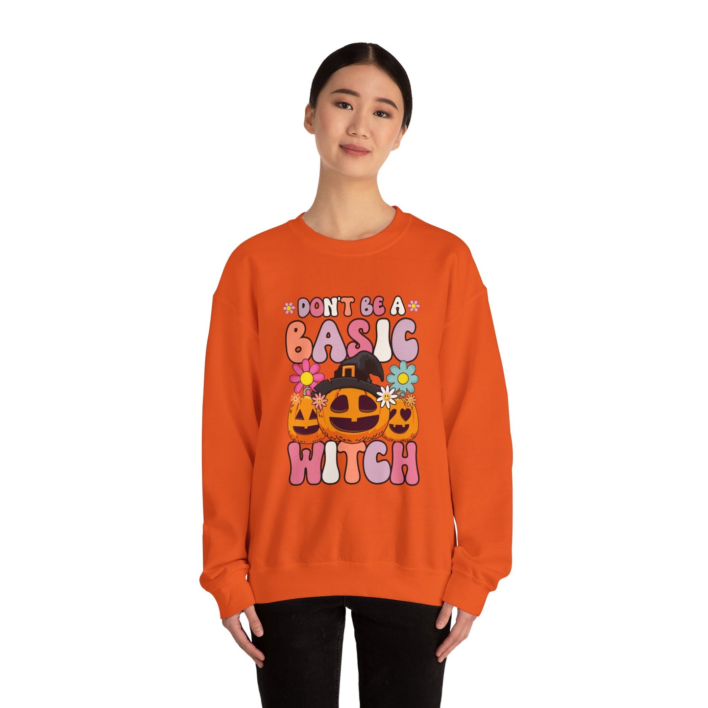 Don't Be a Basic Witch Sweatshit Retro Halloween Sweater Witch Halloween Groovy Sweat Spooky Season Apparel Crewneck Halloween Women Gift