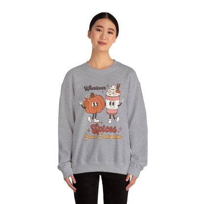 Whatever Spices Your Pumpkin Sweatshirt Funny Fall Sweater Autumn Sweatshirt Retro Fall Vibes Crewneck Cute Pumpkin Spice Sweat Thanksgiving