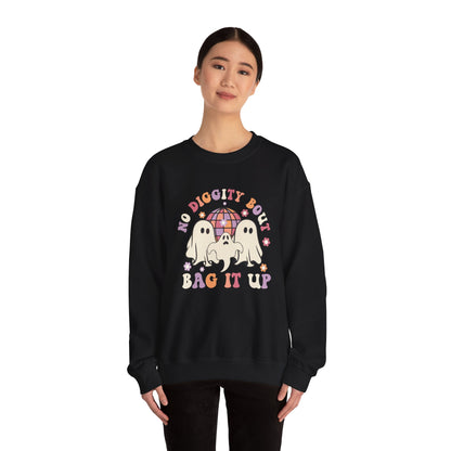 No Diggity Bout To Bag It Up Halloween Sweatshirt Retro Halloween Sweater Retro Halloween Apparel Groovy Spooky Season Crewneck Cute Ghosts