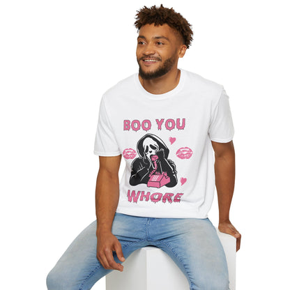 Boo You Whore Unisex T-shirt Funny Halloween T-shirt Spooky Season TShirt Horror Movie Halloween Outfit Ghostface Valentine T-Shirt Gift 2