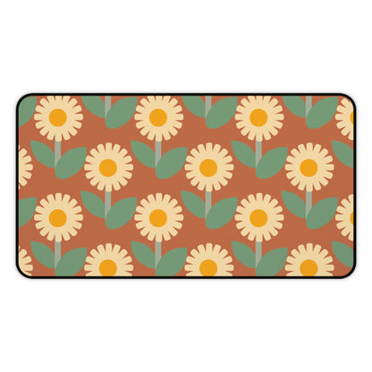 Retro Floral Desk Mat 60s 70s Groovy Hippie Flower Power Office Desk Accessories Funky Boho Chic Mouse Pad Vintage Desk Pad Gift Idea Ladies