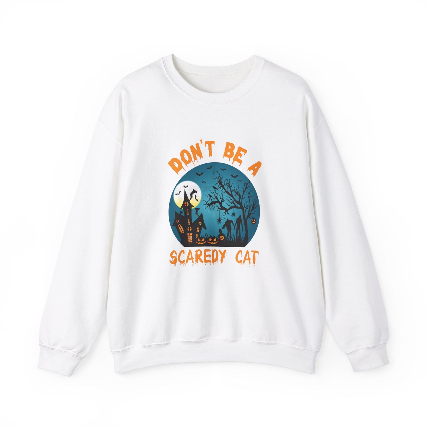 Don't Be A Scaredy Cat Sweatshirt Funny Halloween Sweater Retro Halloween Spooky Season Apparel Cute Halloween Crewneck Witch Sweater Gift