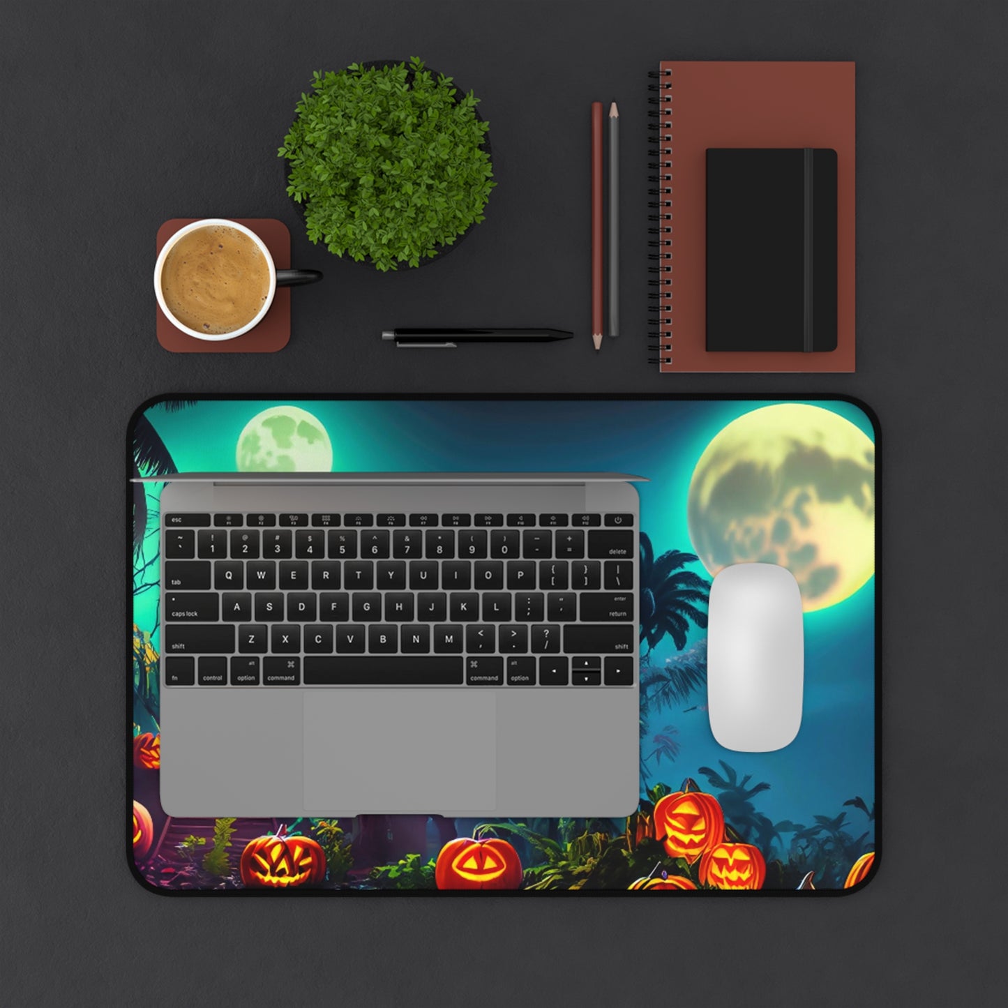 Retro Halloween Desk Mat Tropical Neon Office Desk Accessory Whimsigoth Mouse Pad Spooky Pumpkins Desk Pad XL Gaming Mousepad Unique Gift