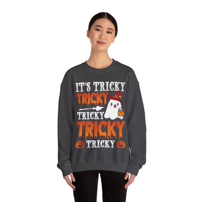 It's Tricky Sweatshirt Trick or Treat Sweater Funny Halloween Sweat Cute Halloween Ghost Crewneck Spooky Season Outfit Tricky Funny Ghost