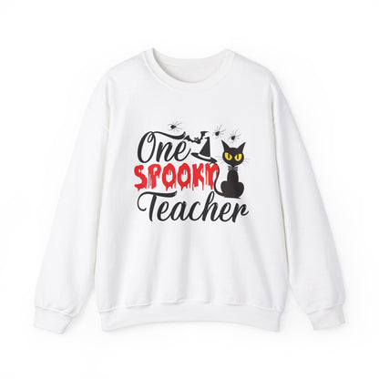 One Spooky Teacher Sweatshirt Cute Spooky Teacher Sweater Retro Teacher Halloween Sweatshirt Black Cat Lover Teacher Sweater Back To School