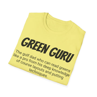 Funny Golf Dad's Mens Softstyle T-shirt, "Green Guru", Father's Day Gift, Humorous Unique Novelty Apparel Present