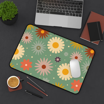 Retro Floral Desk Mat 60s 70s Groovy Hippie Flower Power Office Desk Accessories Vintage Mouse Pad Funky Boho Chic Desk Pad Gift Idea Ladies