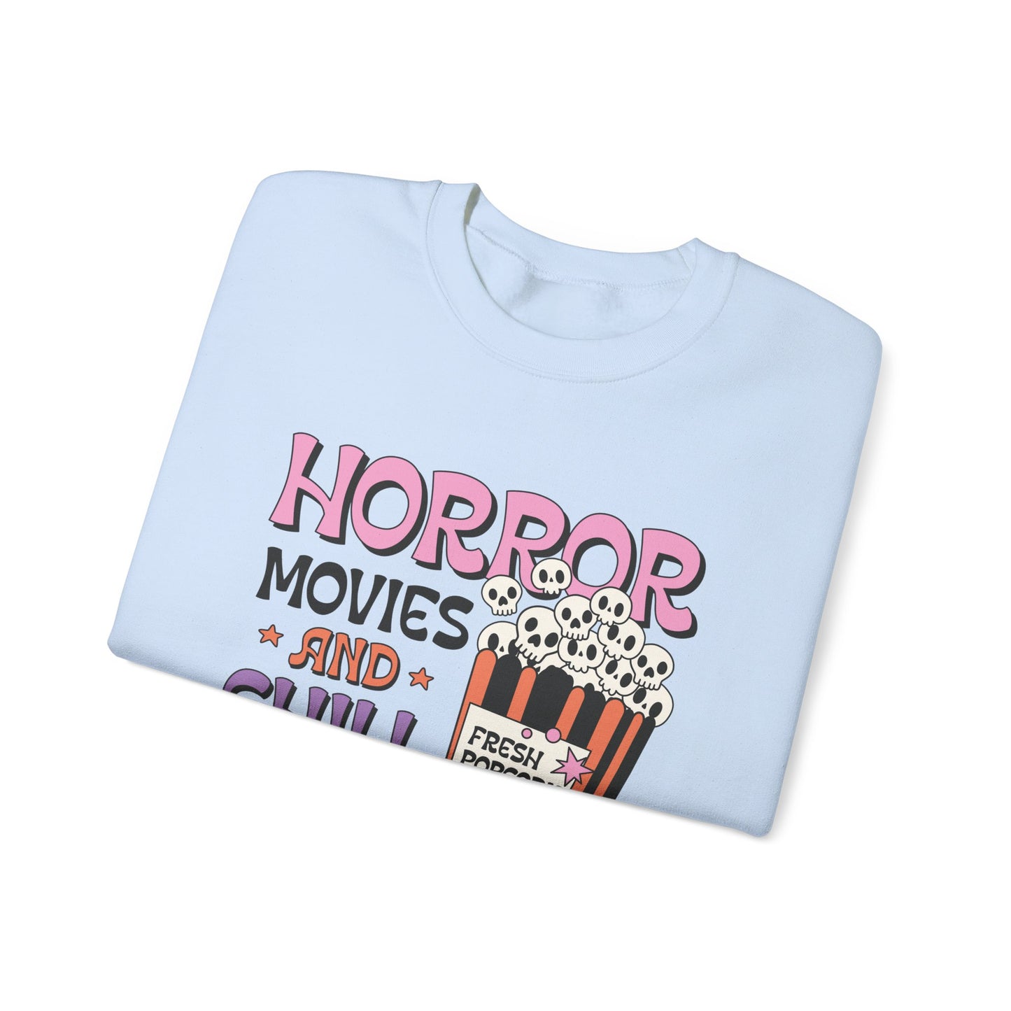 Horror Movies and Chill Sweatshirt Whimsigoth Halloween Sweater Horror Lover Sweatshirt Spooky Popcorn Cute Halloween Scary Movie Fan Gift