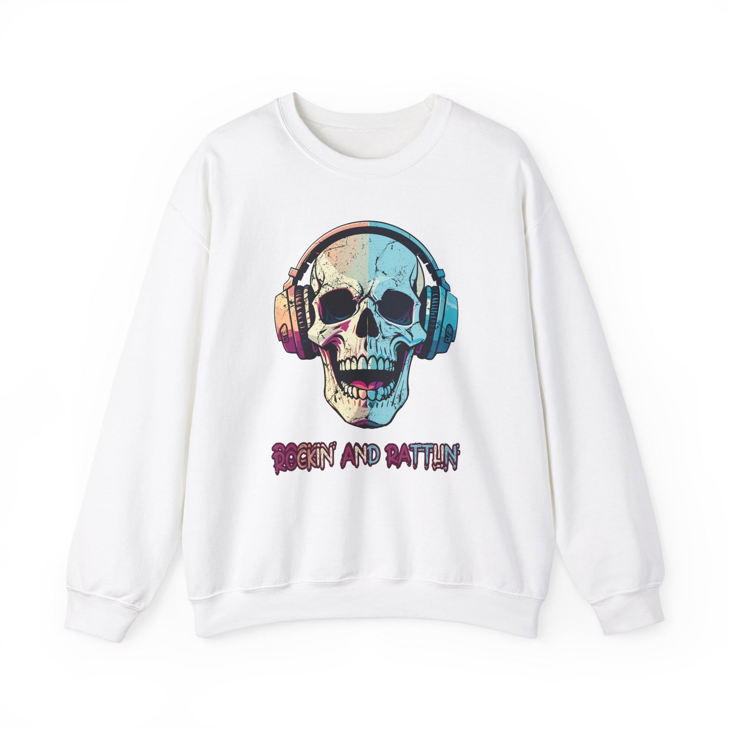 Retro Halloween Sweatshirt Groovy Skull Headphones Crewneck Vintage Fall Sweater 1970s Halloween Apparel Funny Unique Novelty Unisex Gift