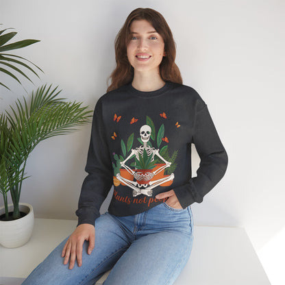 Plants Not People Halloween Sweatshirt Meditation Skeleton Plant Lover Sweater Sarcastic Funny Plant Skeleton Pullover Sweater Gardening Gift