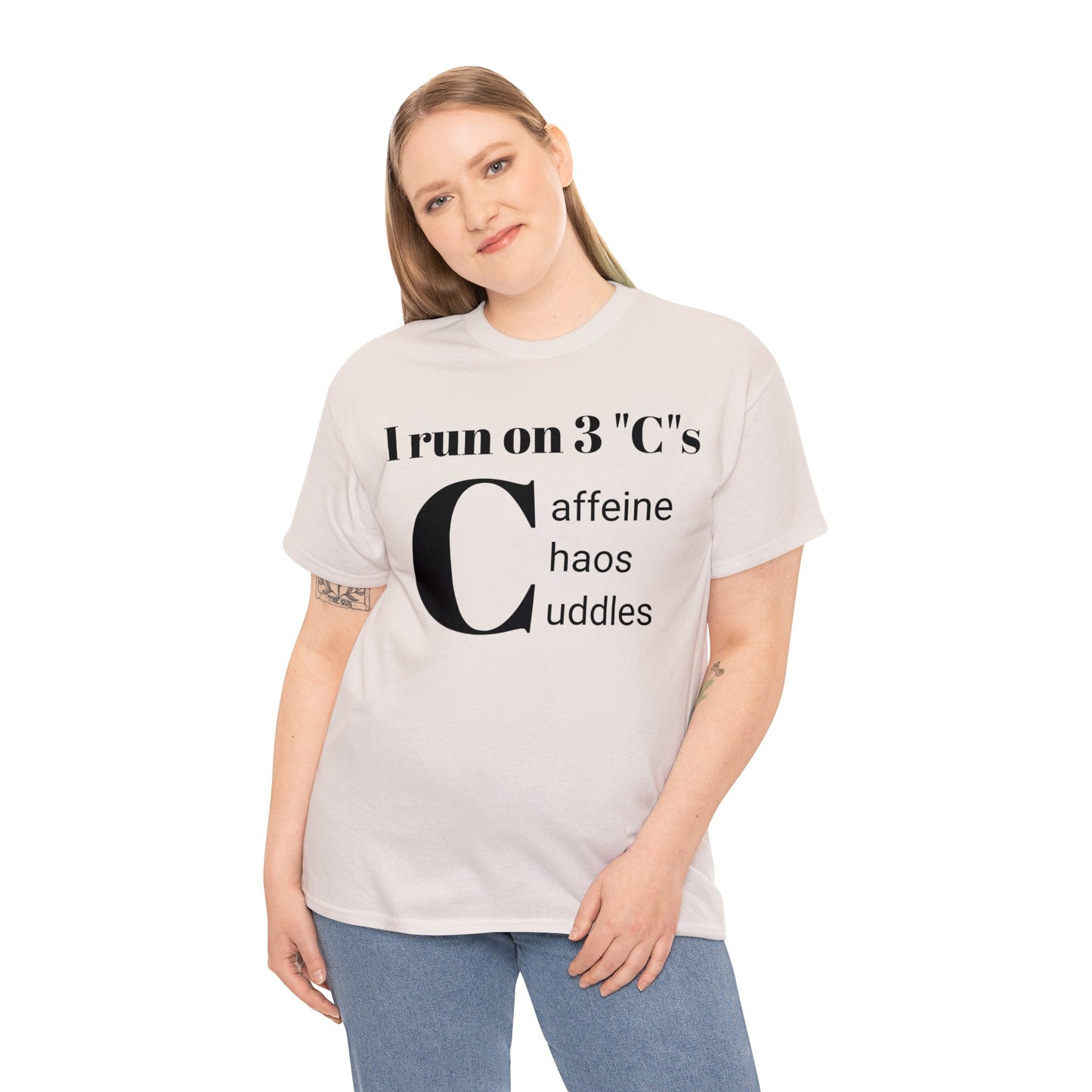 Funny Mom's Unisex Heavy Cotton Tee,"I run on 3 "C"s..",Mother's Day Gift,T-shirt for Her,Ladies Adult Unique Novelty Present