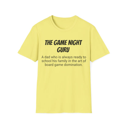 Funny Dad's Mens Softstyle T-shirt, "The Game Night Guru",Father's Day Gift,Tee for Him,Adult Humorous Unique Novelty Present