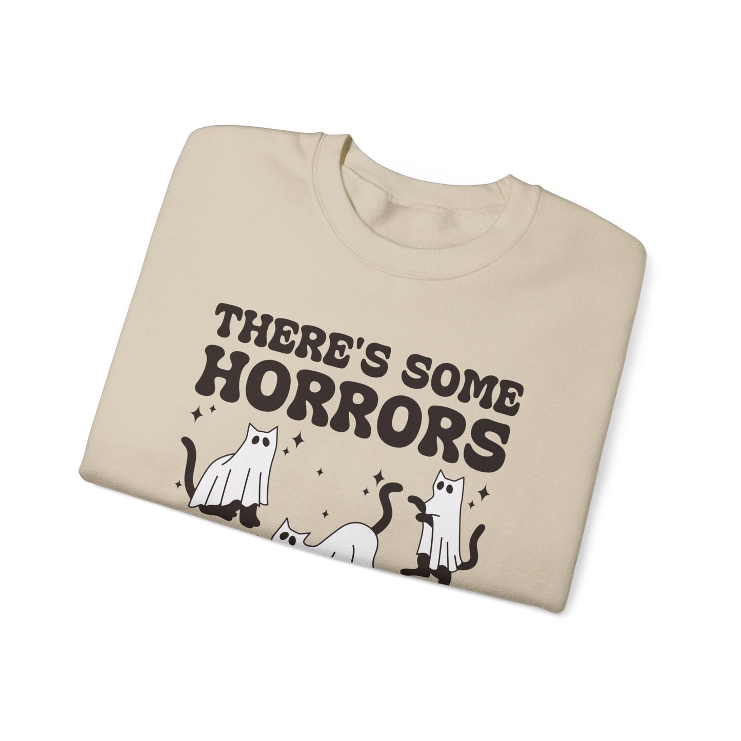 There's Some Horrors In This House Sweatshirt Funny Halloween Sweater Ghost Cat Sweater Retro Halloween Sweater Spooky Season Cat Lover Gift