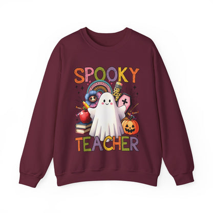 Spooky Teacher Sweatshirt Halloween Teacher Sweater Funny Ghost Teacher Pullover Sweater Groovy Halloween Teacher Gift Retro Spooky Teacher