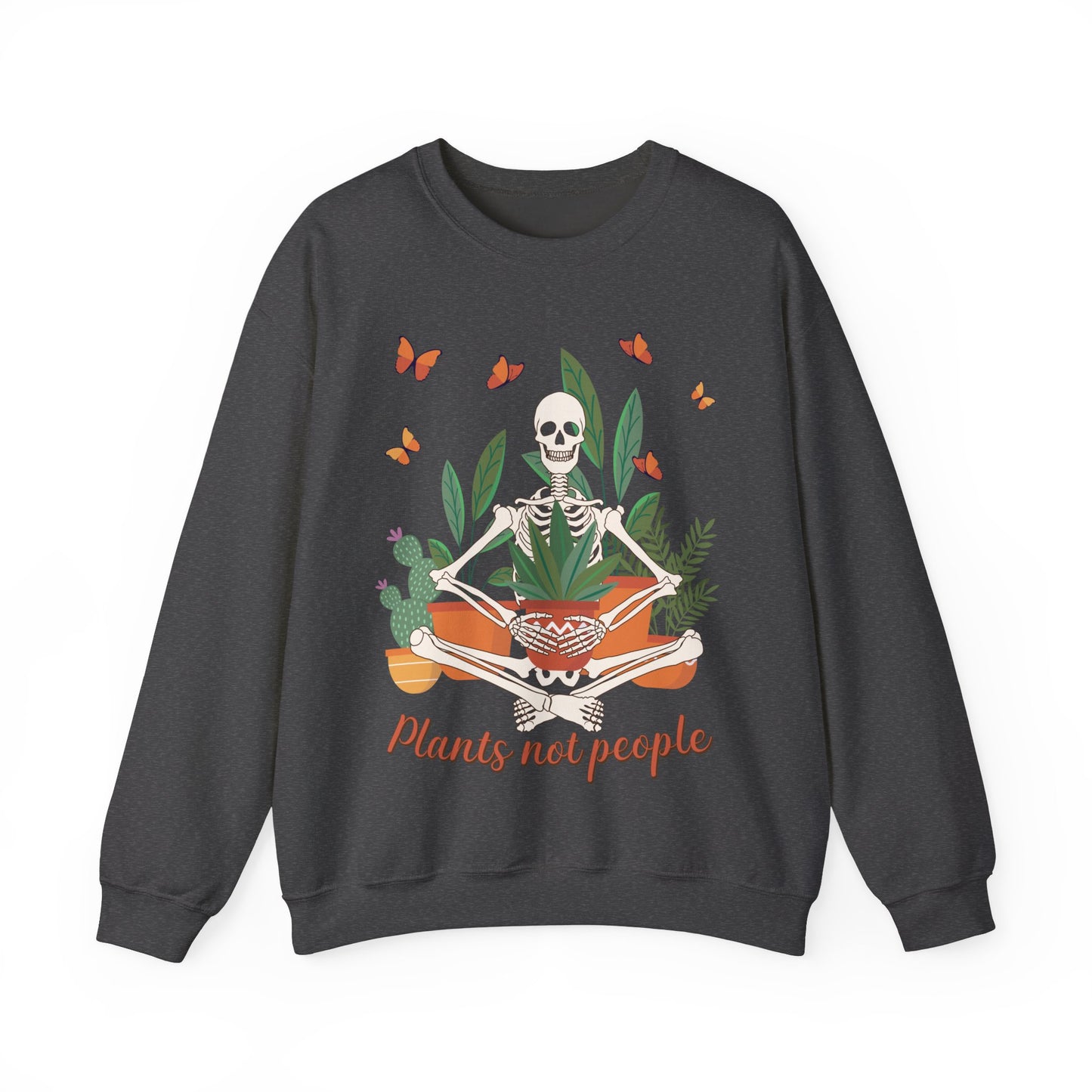 Plants Not People Halloween Sweatshirt Meditation Skeleton Plant Lover Sweater Sarcastic Funny Plant Skeleton Pullover Sweater Gardening Gift