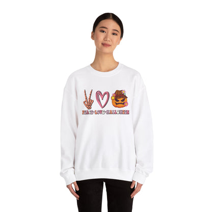 Peace Love Halloween Sweatshirt Funny Halloween Sweater Pumpkin Skeleton Spooky Season Lover Peace Love Pumpkin Sweatshirt Retro Halloween