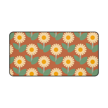 Retro Floral Desk Mat 60s 70s Groovy Hippie Flower Power Office Desk Accessories Funky Boho Chic Mouse Pad Vintage Desk Pad Gift Idea Ladies