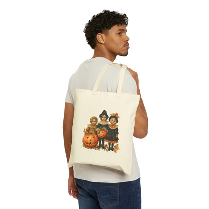 Vintage Trick or Treat Kids Bag Retro Halloween Bag Creepy Kids with Pumpkins 1950s Halloween 50s Sweet Bag Chic Vintage Era Canvas Tote Bag