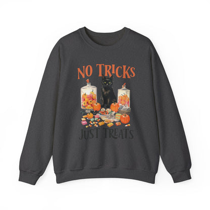 No Tricks Just Treats Sweatshirt Vintage 1950s Halloween Sweater Halloween Party Sweatshirt Retro Halloween Fall Sweater Funny Cat Lover