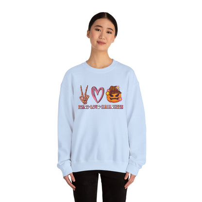 Peace Love Halloween Sweatshirt Funny Halloween Sweater Pumpkin Skeleton Spooky Season Lover Peace Love Pumpkin Sweatshirt Retro Halloween