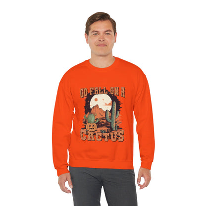 Go Fall On A Cactus Sweatshirt Funny Halloween Sweater Retro Vintage Western Halloween Crewneck Funny Cowboy Pumpkin Fall Sweater Autumn