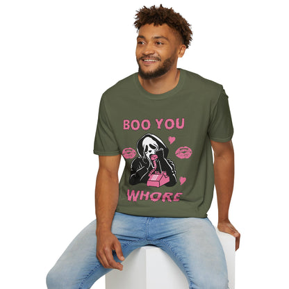 Boo You Whore Unisex T-shirt Funny Halloween T-shirt Spooky Season Tee Shirt Horror Movie Halloween Outfit Ghostface Valentine T-Shirt Gift