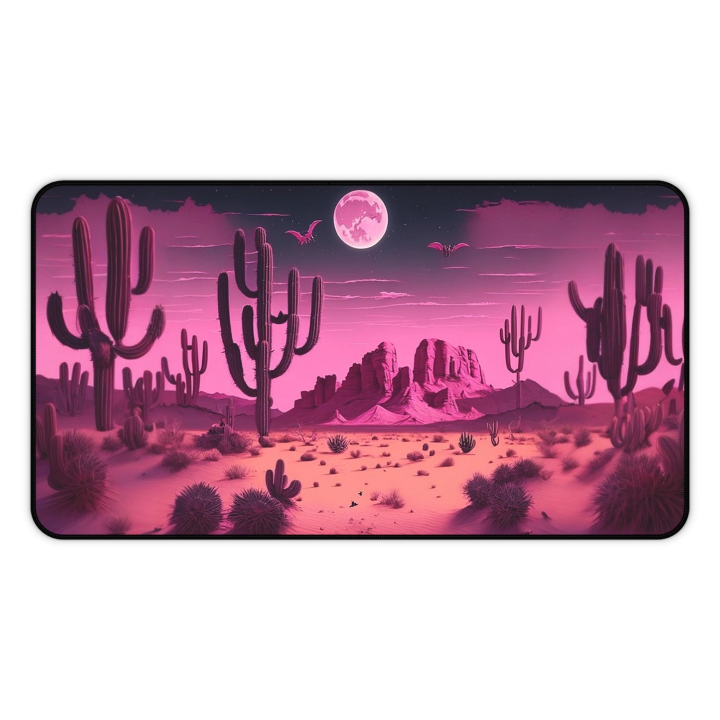 Western Halloween Desk Mat Spooky Office Desk Accessories Pink Desert Mouse Pad Creepy Bats Desk Pad Large Gaming Mousepad XL Unique Gift