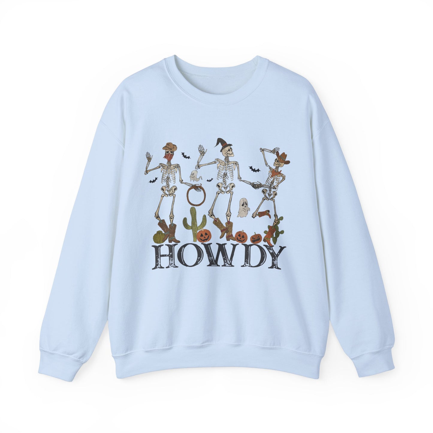 Howdy Cowboy Skeleton Sweatshirt Funny Halloween Sweater Retro Halloween Sweatshirt Western Halloween Party Outfit Rodeo Dancing Skeleton