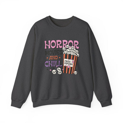 Horror Movies and Chill Sweatshirt Whimsigoth Halloween Sweater Horror Lover Sweatshirt Spooky Popcorn Cute Halloween Scary Movie Fan Gift