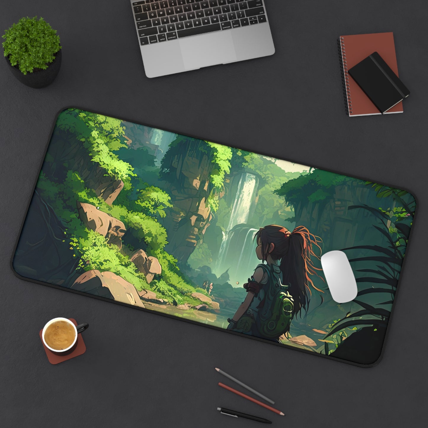 Anime Amazon Rainforest Desk Mat Japanese Office Desk Accessory Manga Waterfall Mouse Pad XL Desk Pad Large Gaming Mousepad Unique Gift Idea