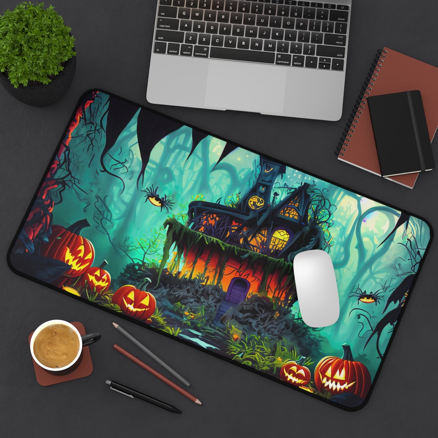 Retro Halloween Desk Mat Creepy Spiders Office Desk Accessory Whimsigoth Mouse Pad Spooky Pumpkins Desk Pad XL Gaming Mousepad Unique Gift