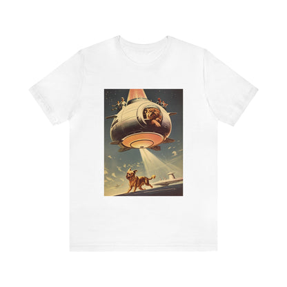 Funny Spaceship Dog UFO Shirts Retro Vintage Graphic Weird Cool Gift Galaxy Dog Unisex T-Shirt UAP tshirt Unique Flying Saucer Dog Lover Tee