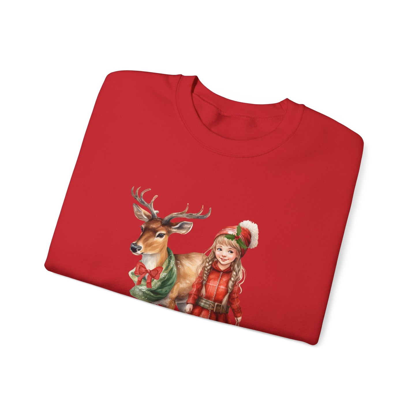 Vintage Reindeer Christmas Sweatshirt 50s Vintage Graphic Tee Vintage Retro Christmas Sweater 1950s Girl and Reindeer Sweat Rudolph Crewneck