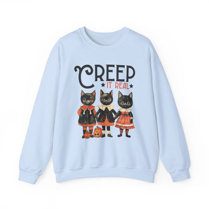 Creep It Real Sweatshirt Vintage 1950s Halloween Sweater Retro Halloween Sweatshirt Funny Black Cats Halloween Apparel Fall Season Cat Lover