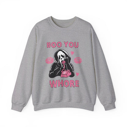 Boo You Whore Sweatshirt Funny Halloween Sweater Spooky Season Sweatshirt Horror Movie Halloween Outfit Ghostface Valentine Sweatshirt Gift