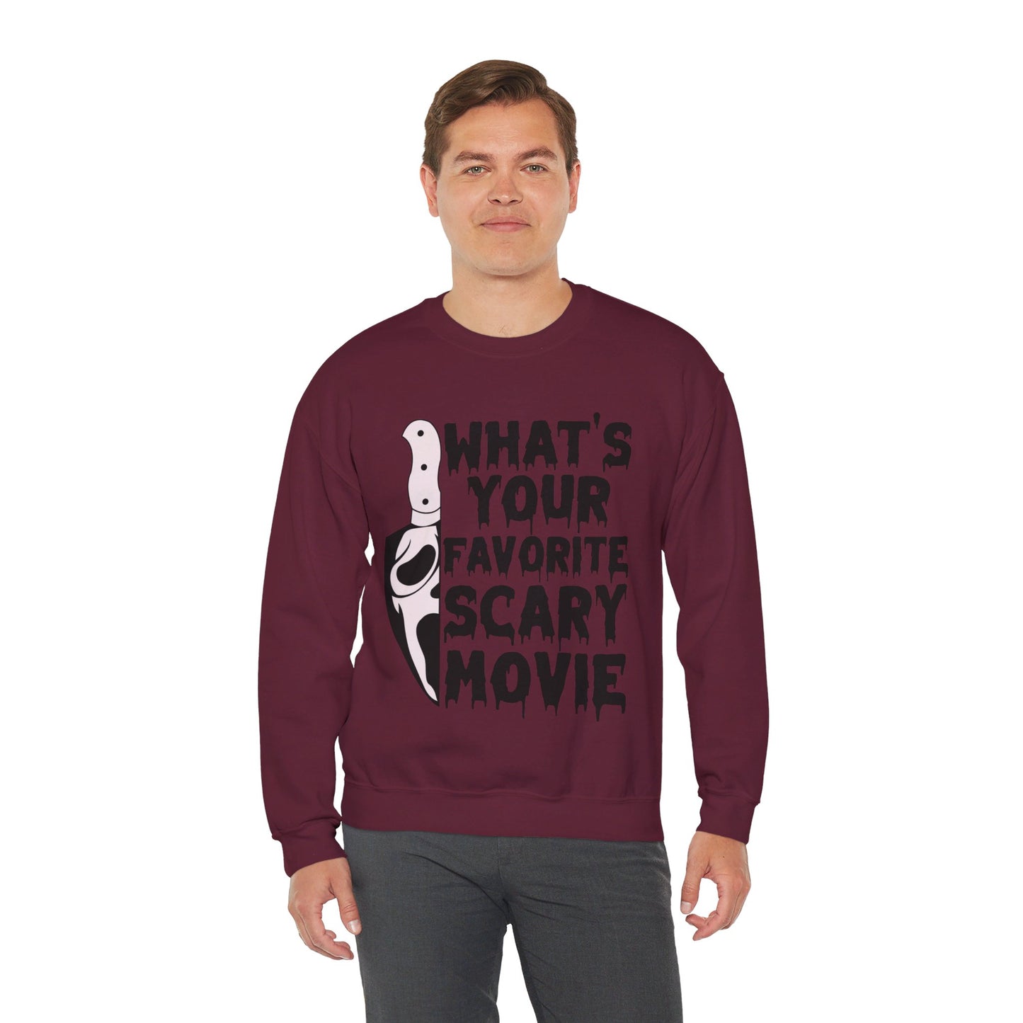 What's Your Favorite Scary Movie Sweatshirt Horror Movie Addict Sweater Ghostface Halloween Sweatshirt Scream Sweater Gift Horror Movie Club