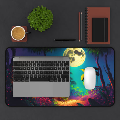 Retro Halloween Desk Mat Haunted House Office Desk Accessory Whimsigoth Large Mouse Pad Full Moon Desk Pad XL Tropical Neon Gaming Mousepad