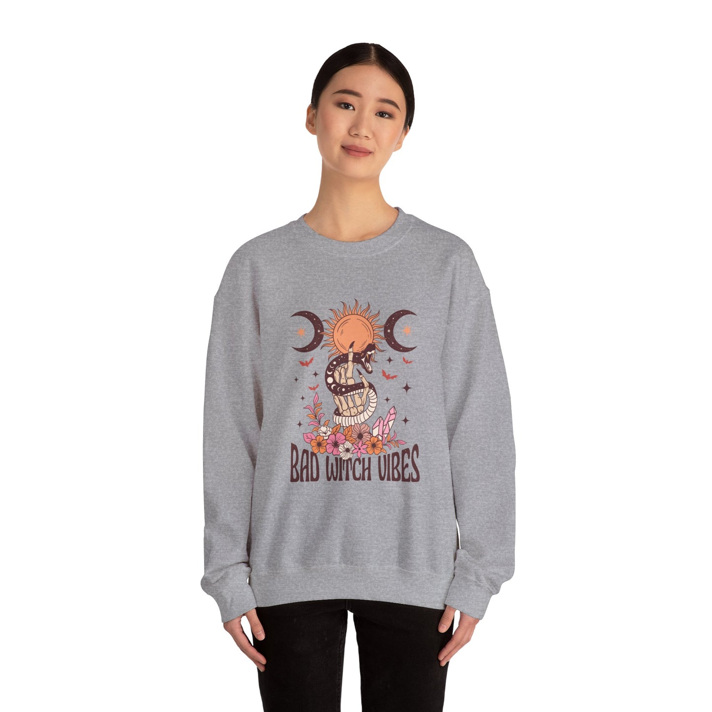 Bad Witch Vibes Sweatshirt Vintage Halloween Sweater Cute Witchy Crewneck Halloween Party Sweatshirt Retro Fall Sweat Witch Halloween Gift