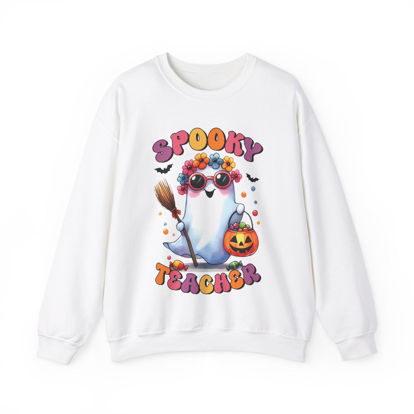 Retro Spooky Teacher Sweatshirt Halloween Teacher Sweater Funny Ghost Teacher Pullover Sweater Groovy Halloween Teacher Gift Spooky Teacher