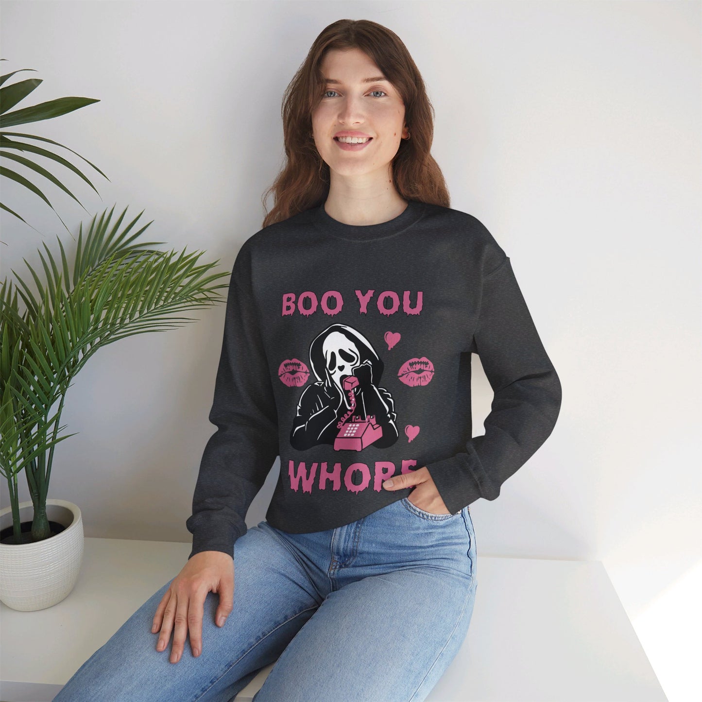 Boo You Whore Sweatshirt Funny Halloween Sweater Spooky Season Sweatshirt Horror Movie Halloween Outfit Ghostface Valentine Sweatshirt Gift