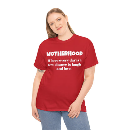 Fun Mom's Unisex Heavy Cotton Tee, "MOTHERHOOD", Mother's Day Gift, T-shirt for Her, Ladies Adult Unique Novelty Present